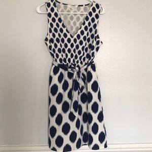 Navy and white polka dot dress